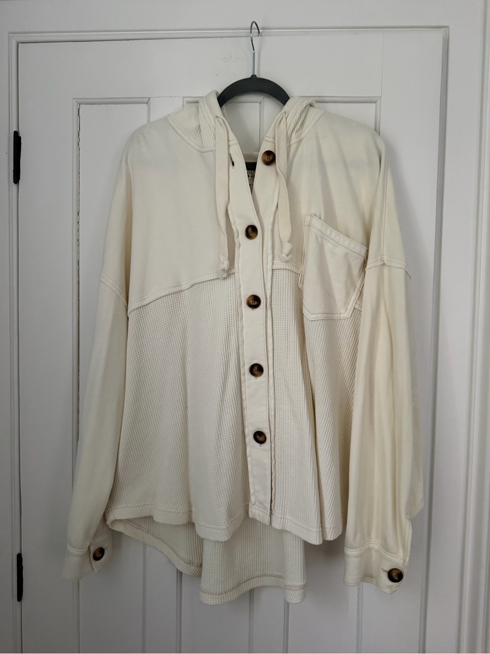 American Eagle Outfitters Cream Button-Up Hooded Sweater